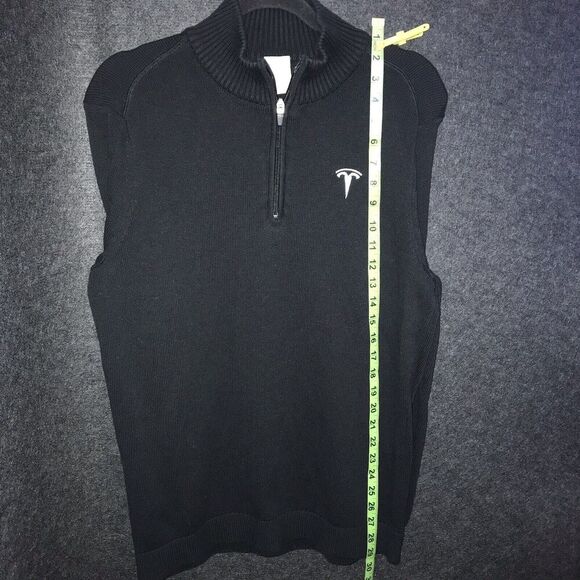 Tesla Embroidered White Logo Black Quarter 1/4 Zip Sweater Medium Knit Mock Neck - Picture 8 of 9